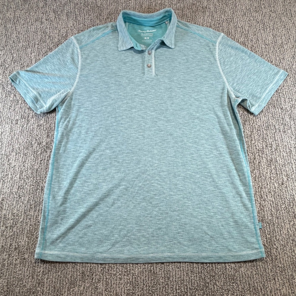 Tommy Bahama Polo Shirt Mens Medium Blue IslandZone 37.5 Heathered Short Sleeve